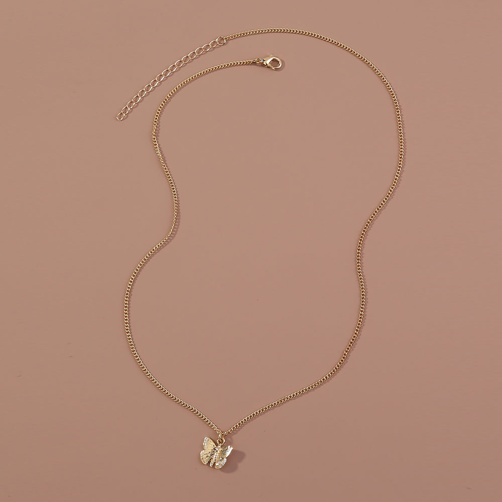 Subtle Charm Butterfly Pendant Necklace in Gold-Tone Alloy