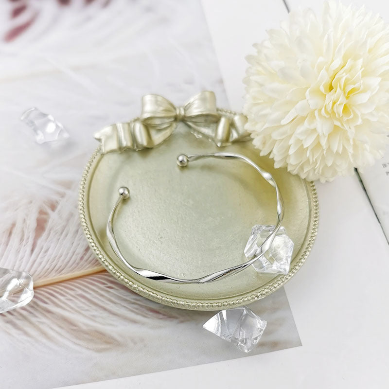 Effortless Shine Twisted Silver Open Cuff Bracelet