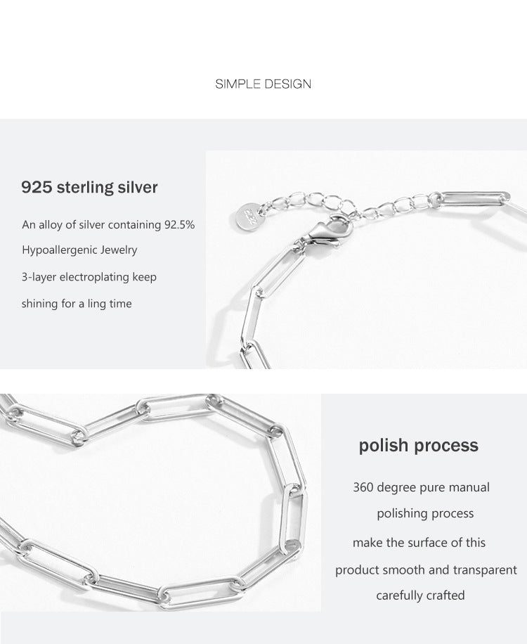 Modern Sweetness 925 Silver Paperclip Chain Bracelet