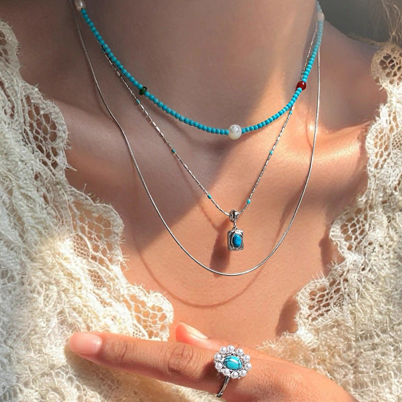 Effortless Harmony – Turquoise & Mother-of-Pearl Layered Necklace