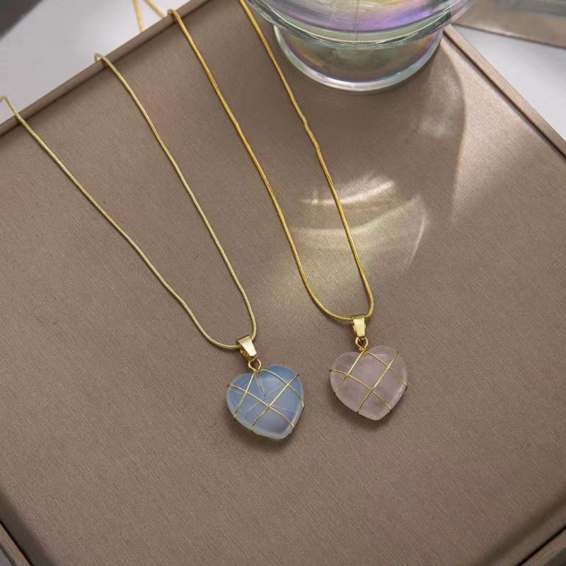Soft Devotion Heart Moonstone Necklace in Gold-Plated Copper