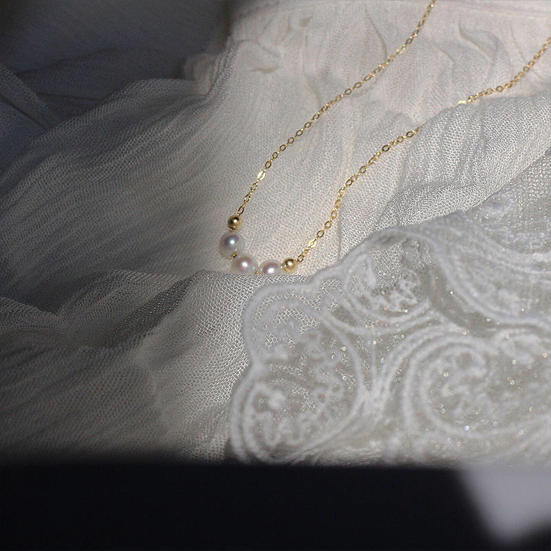 Soft Minimalism Korean Geometric Pearl Necklace