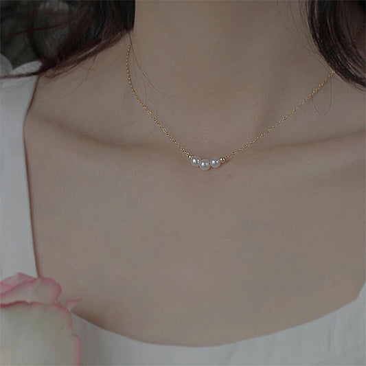 Soft Minimalism Korean Geometric Pearl Necklace