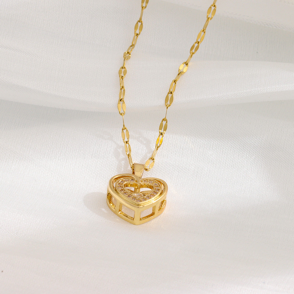 Modern Romance Heart Pendant Necklace in Gold Titanium Steel