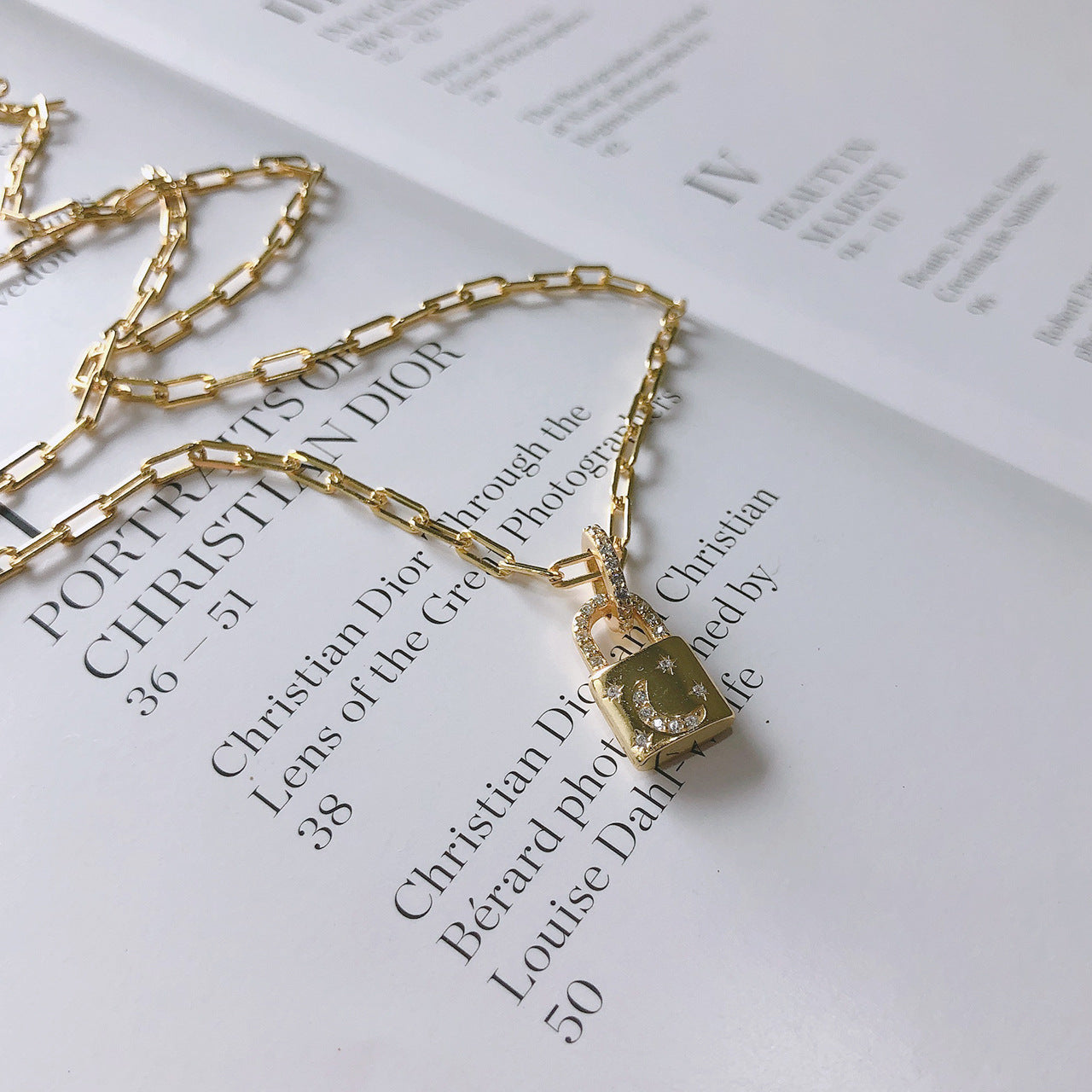 Sterling Silver Diamond Lock Necklace – Trendy Short Chain