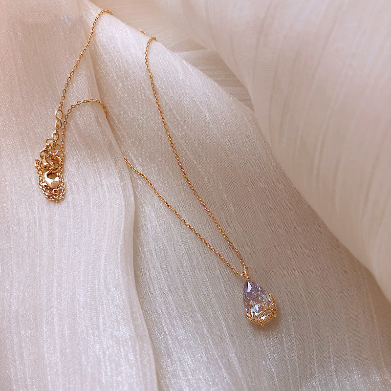 Radiant Poise Teardrop Pendant Necklace in Gold-Plated Finish