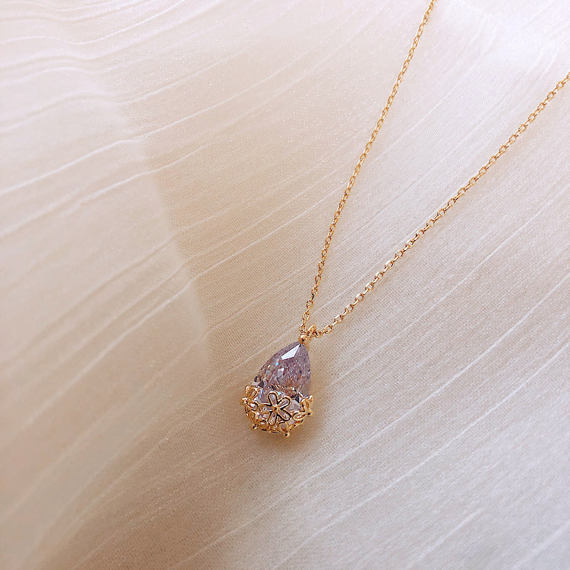 Radiant Poise Teardrop Pendant Necklace in Gold-Plated Finish