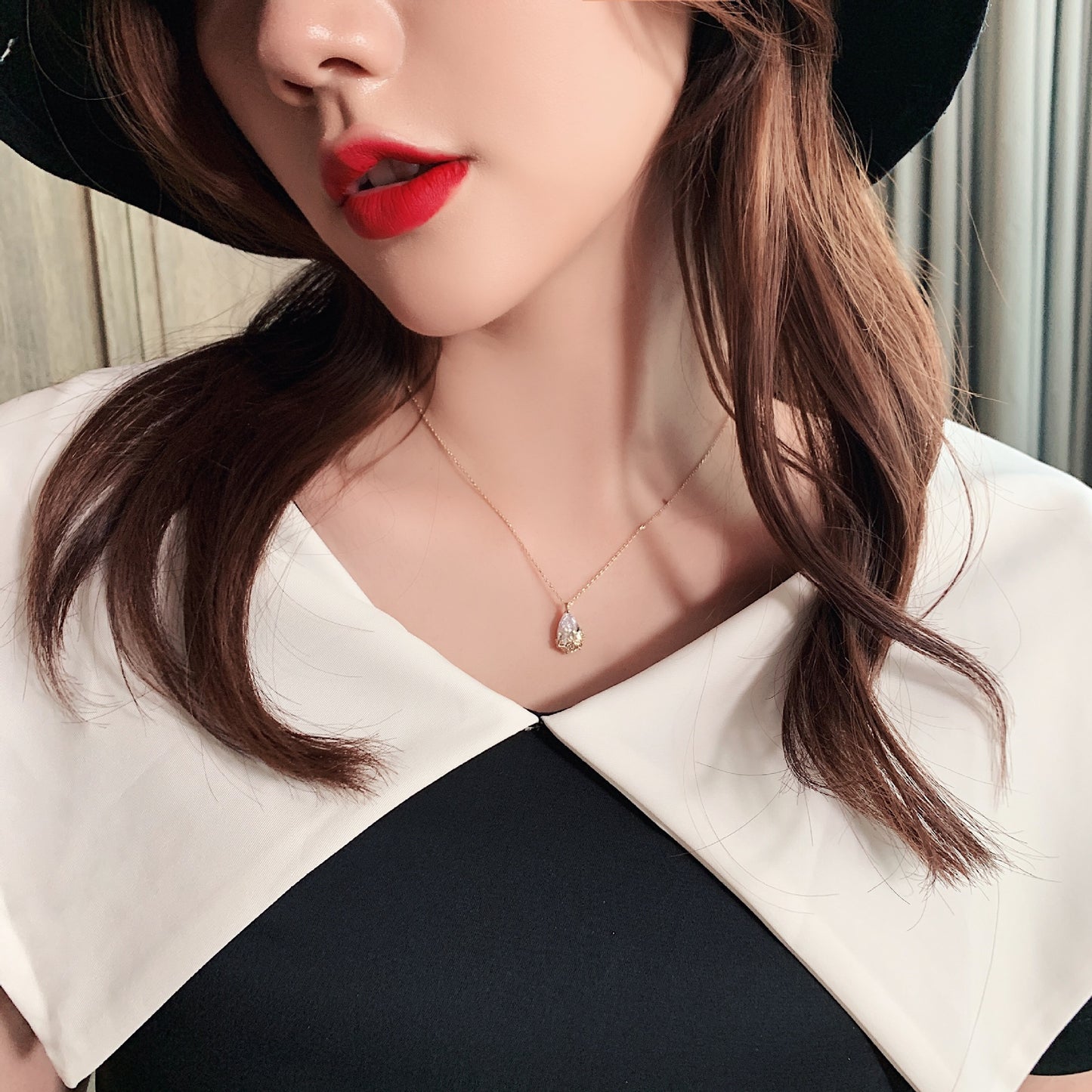 Radiant Poise Teardrop Pendant Necklace in Gold-Plated Finish