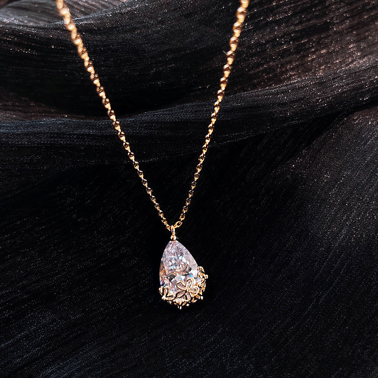 Radiant Poise Teardrop Pendant Necklace in Gold-Plated Finish