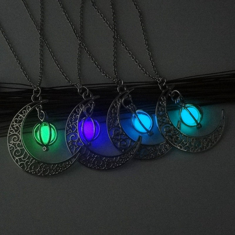 Midnight Glow Luminous Moon Pendant Necklace