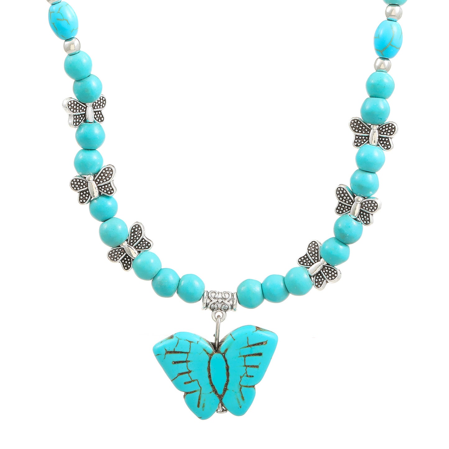 Effortless Charm – Turquoise Butterfly Beaded Necklace