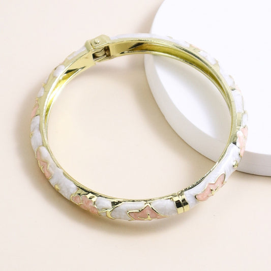 Artful Bloom Enamel Floral Bangle in Gold Tone