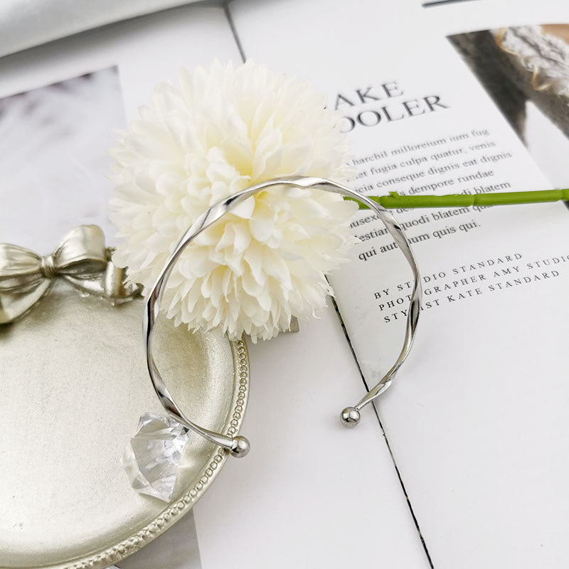 Effortless Shine Twisted Silver Open Cuff Bracelet