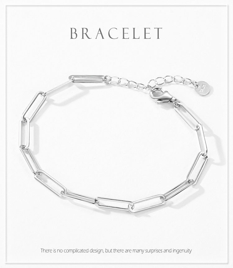 Modern Sweetness 925 Silver Paperclip Chain Bracelet