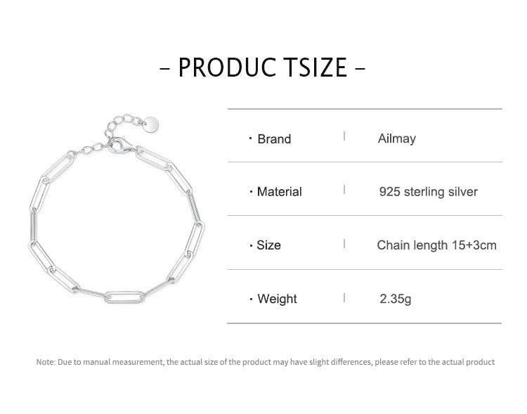 Modern Sweetness 925 Silver Paperclip Chain Bracelet