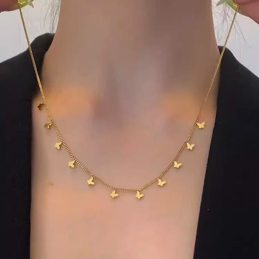 Effortless Romance Butterfly Pendant Necklace in Gold Titanium Steel