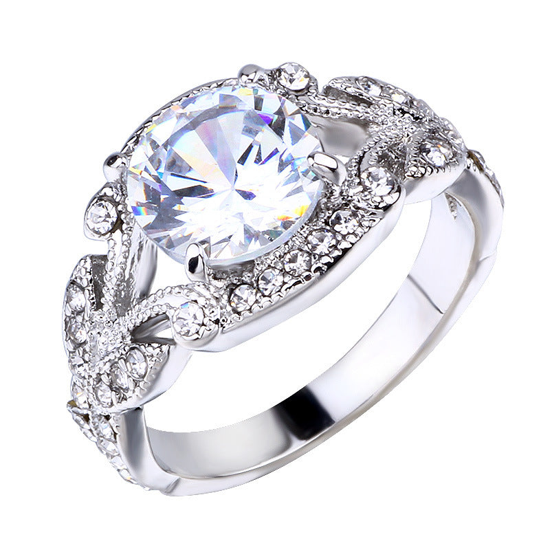 Timeless Brilliance Floral Halo Ring in White Gold Tone