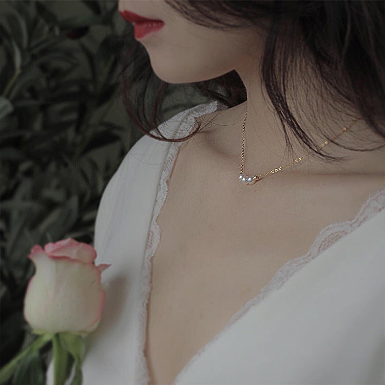 Soft Minimalism Korean Geometric Pearl Necklace