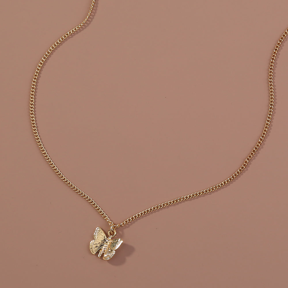 Subtle Charm Butterfly Pendant Necklace in Gold-Tone Alloy