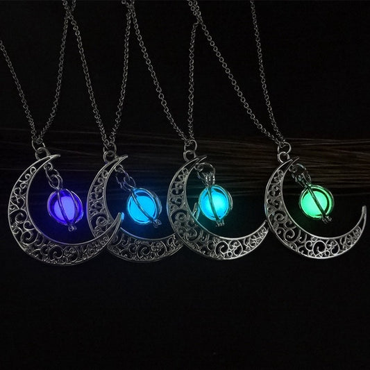 Midnight Glow Luminous Moon Pendant Necklace