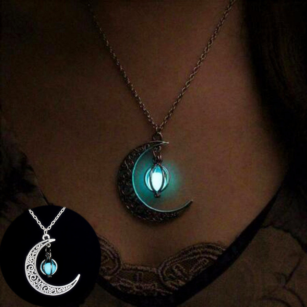 Midnight Glow Luminous Moon Pendant Necklace