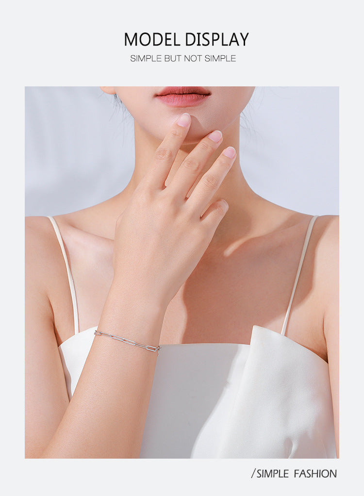 Modern Sweetness 925 Silver Paperclip Chain Bracelet
