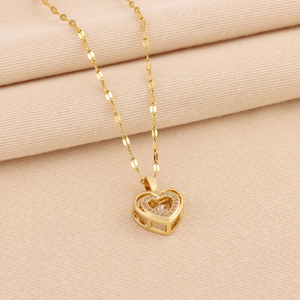Modern Romance Heart Pendant Necklace in Gold Titanium Steel