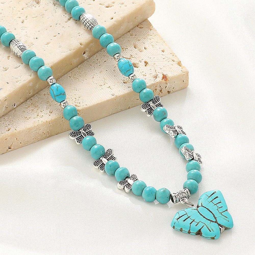 Effortless Charm – Turquoise Butterfly Beaded Necklace