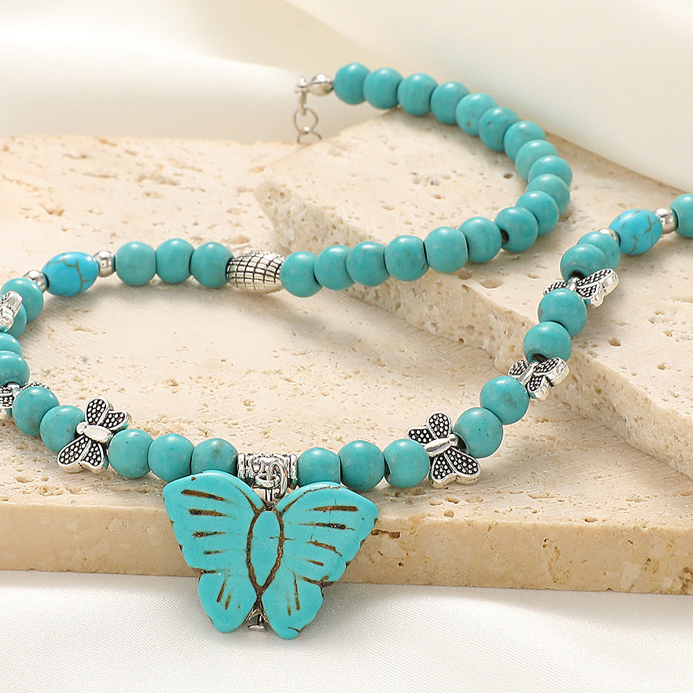 Effortless Charm – Turquoise Butterfly Beaded Necklace