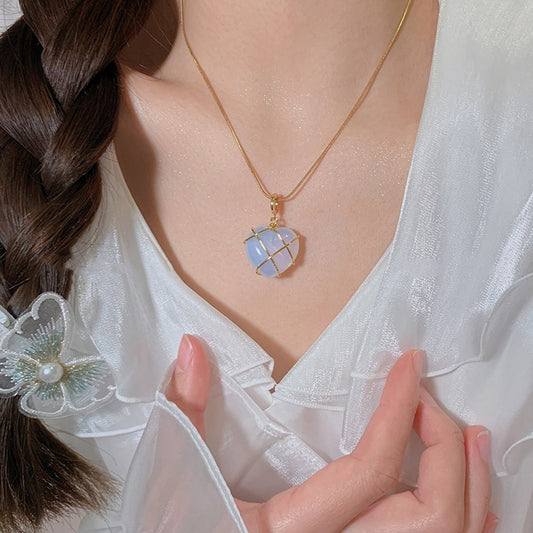 Soft Devotion Heart Moonstone Necklace in Gold-Plated Copper