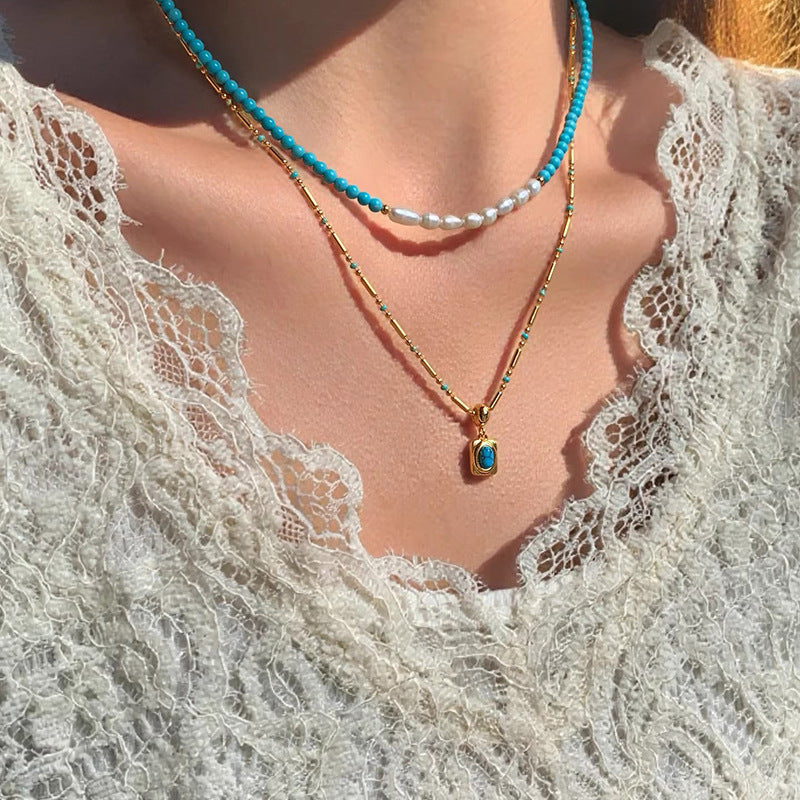 Effortless Harmony – Turquoise & Mother-of-Pearl Layered Necklace