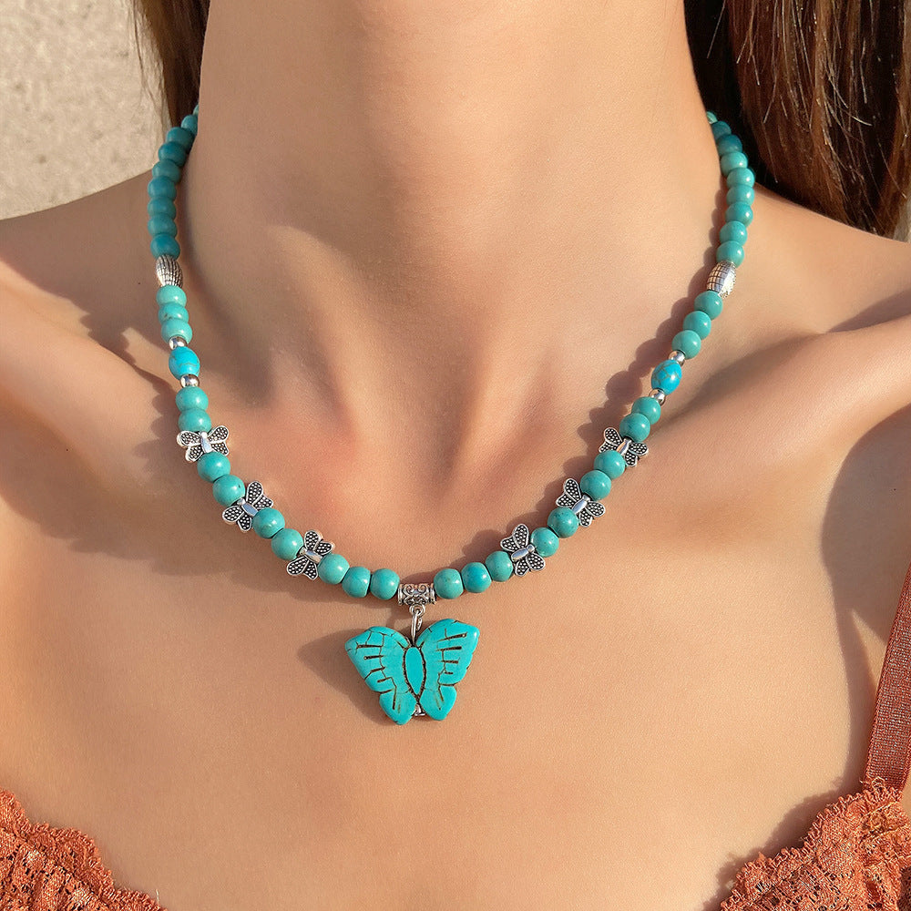 Effortless Charm – Turquoise Butterfly Beaded Necklace