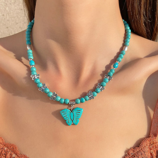 Effortless Charm – Turquoise Butterfly Beaded Necklace