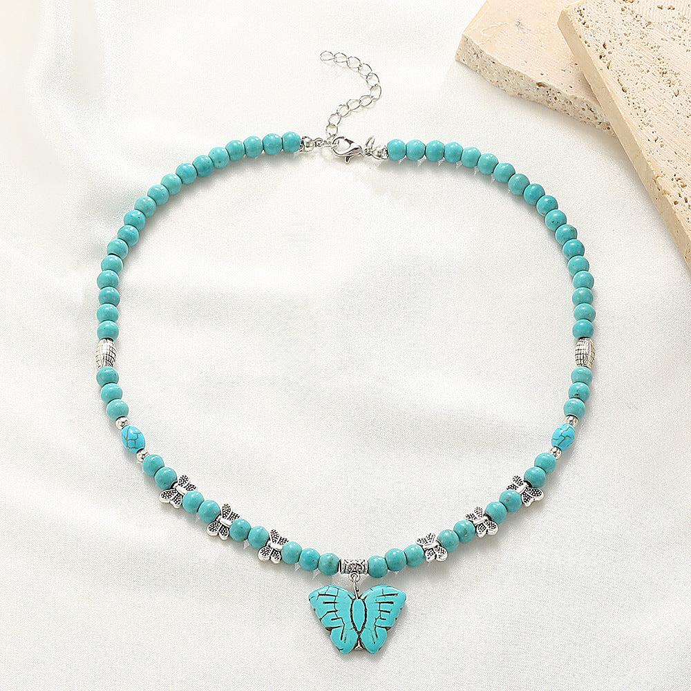 Effortless Charm – Turquoise Butterfly Beaded Necklace