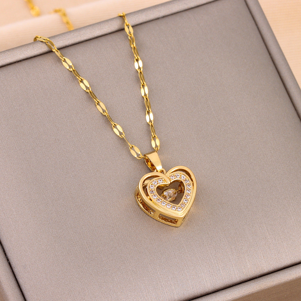 Modern Romance Heart Pendant Necklace in Gold Titanium Steel