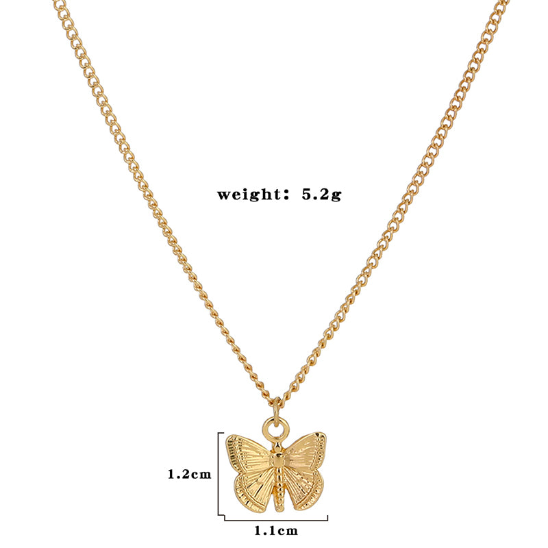 Subtle Charm Butterfly Pendant Necklace in Gold-Tone Alloy