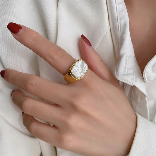 Bold Refinement Square Signet Ring in Gold Tone