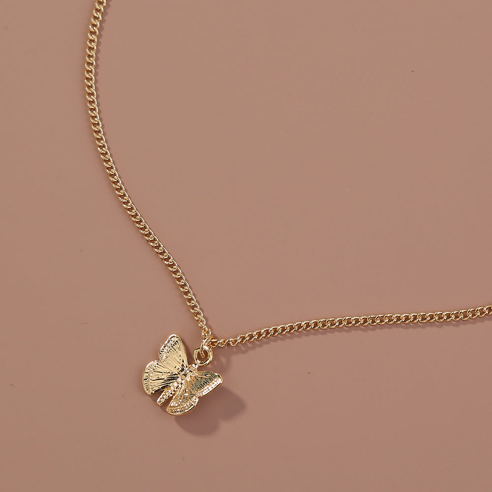 Subtle Charm Butterfly Pendant Necklace in Gold-Tone Alloy