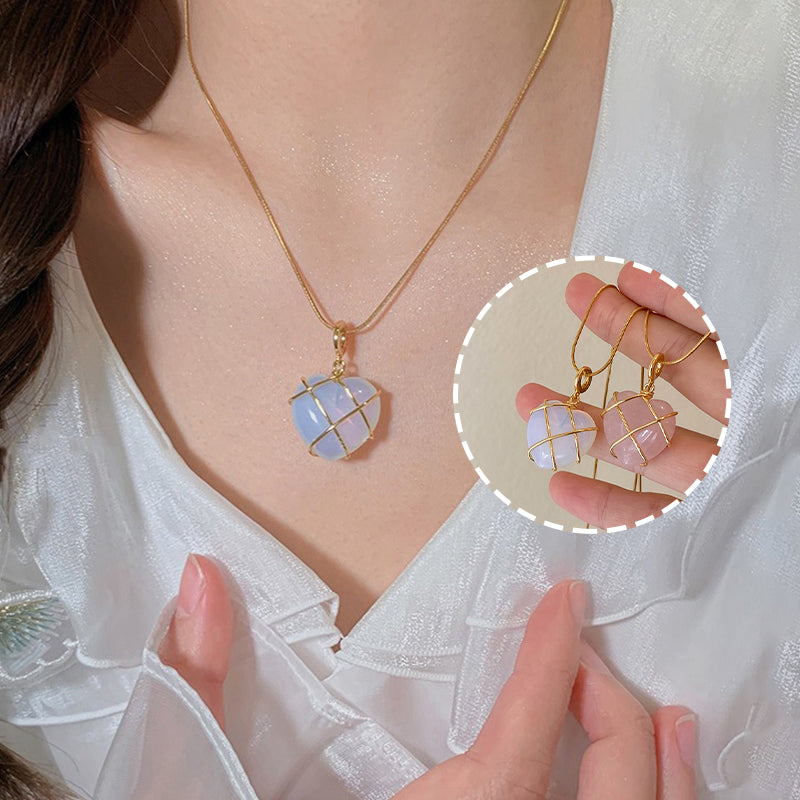 Soft Devotion Heart Moonstone Necklace in Gold-Plated Copper