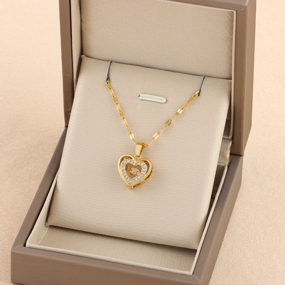 Modern Romance Heart Pendant Necklace in Gold Titanium Steel