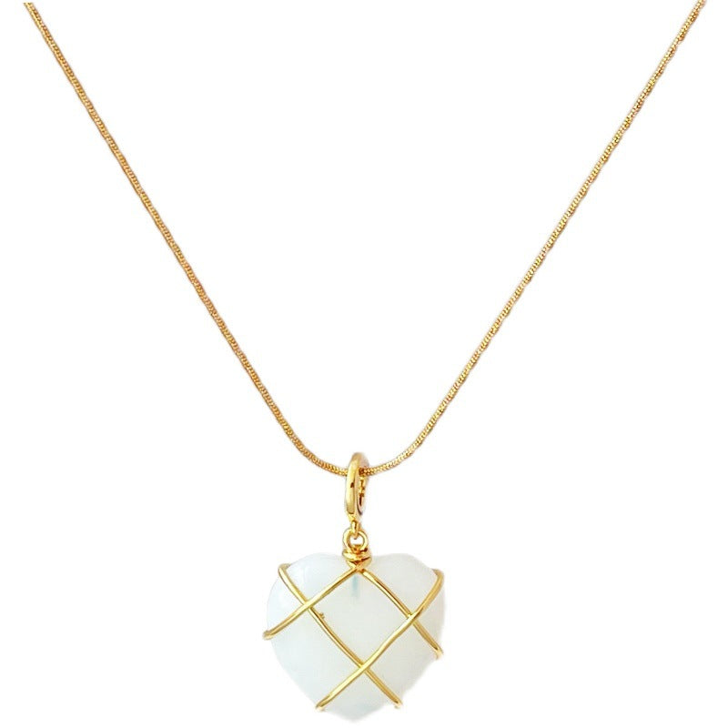 Soft Devotion Heart Moonstone Necklace in Gold-Plated Copper